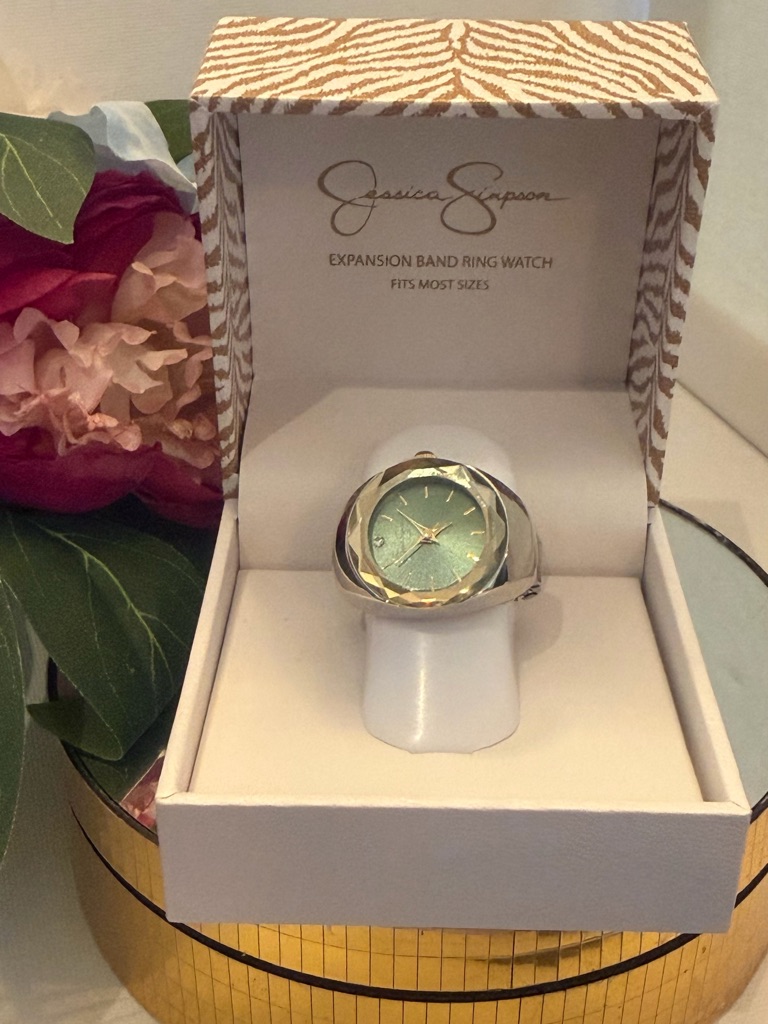 Jessica Simpson Gold  Silver Ring Watch With Mint Green Dial